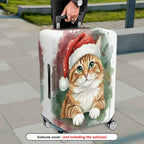 1-Piece Christmas Cat Santa Hat Watercolor Holiday  Suitcase Luggage Cover, Stretch Protective Sleeve