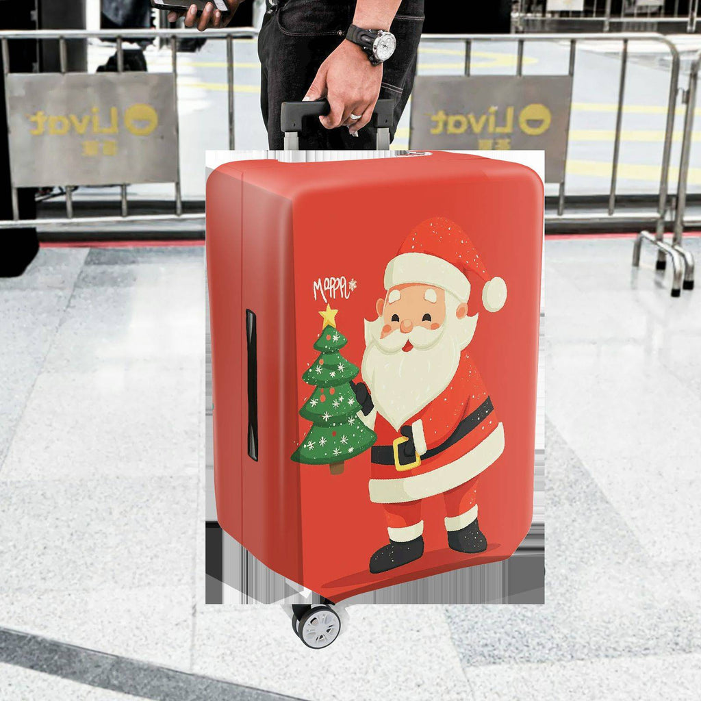 1-Piece Santa Claus Christmas Tree Red Holiday Festive  Suitcase Luggage Cover, Stretch Protective Sleeve