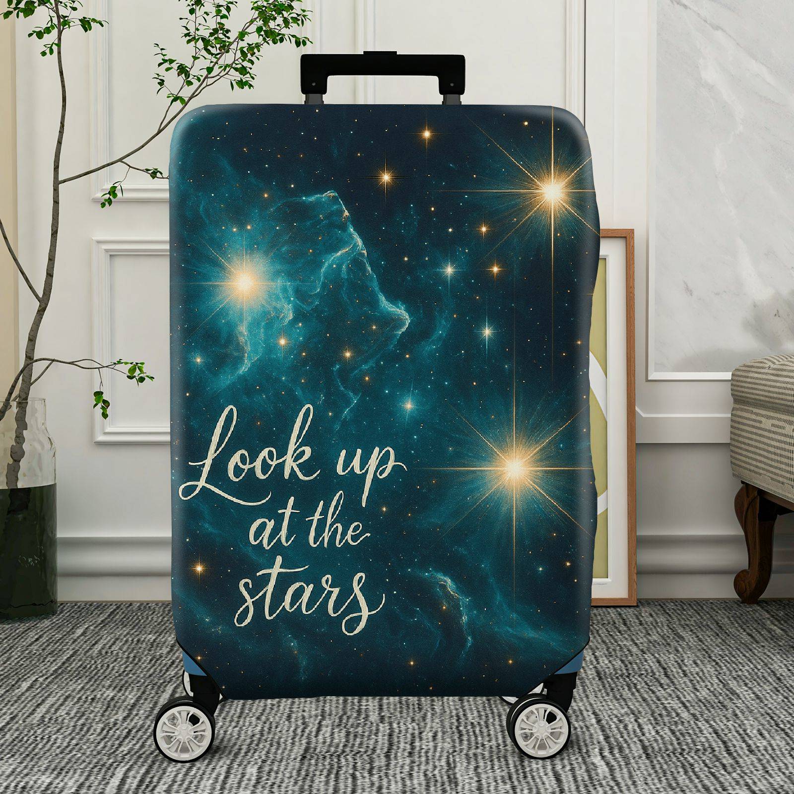 1-Piece Starry Night Cosmic Universe Inspirational Quote  Suitcase Luggage Cover, Stretch Protective Sleeve