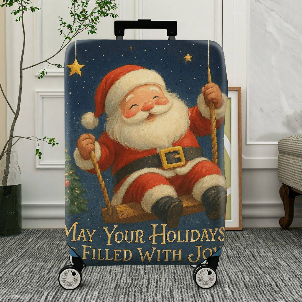 1-Piece Santa Claus Christmas Holiday Joyful Star  Suitcase Luggage Cover, Stretch Protective Sleeve