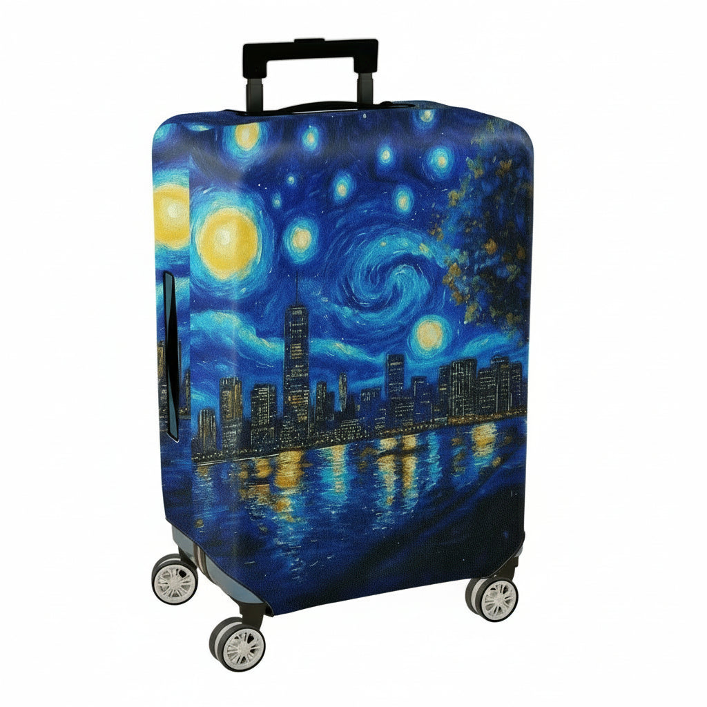 1-Piece Starry Night City Skyline Abstract Artistic Landscape  Suitcase Luggage Cover, Stretch Protective Sleeve