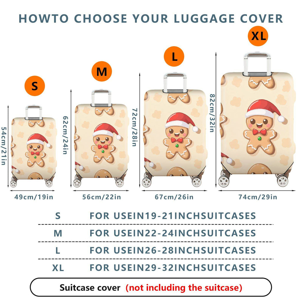 1-Piece Gingerbread Santa Hat Christmas  Holiday Festive  Suitcase Luggage Cover, Stretch Protective Sleeve