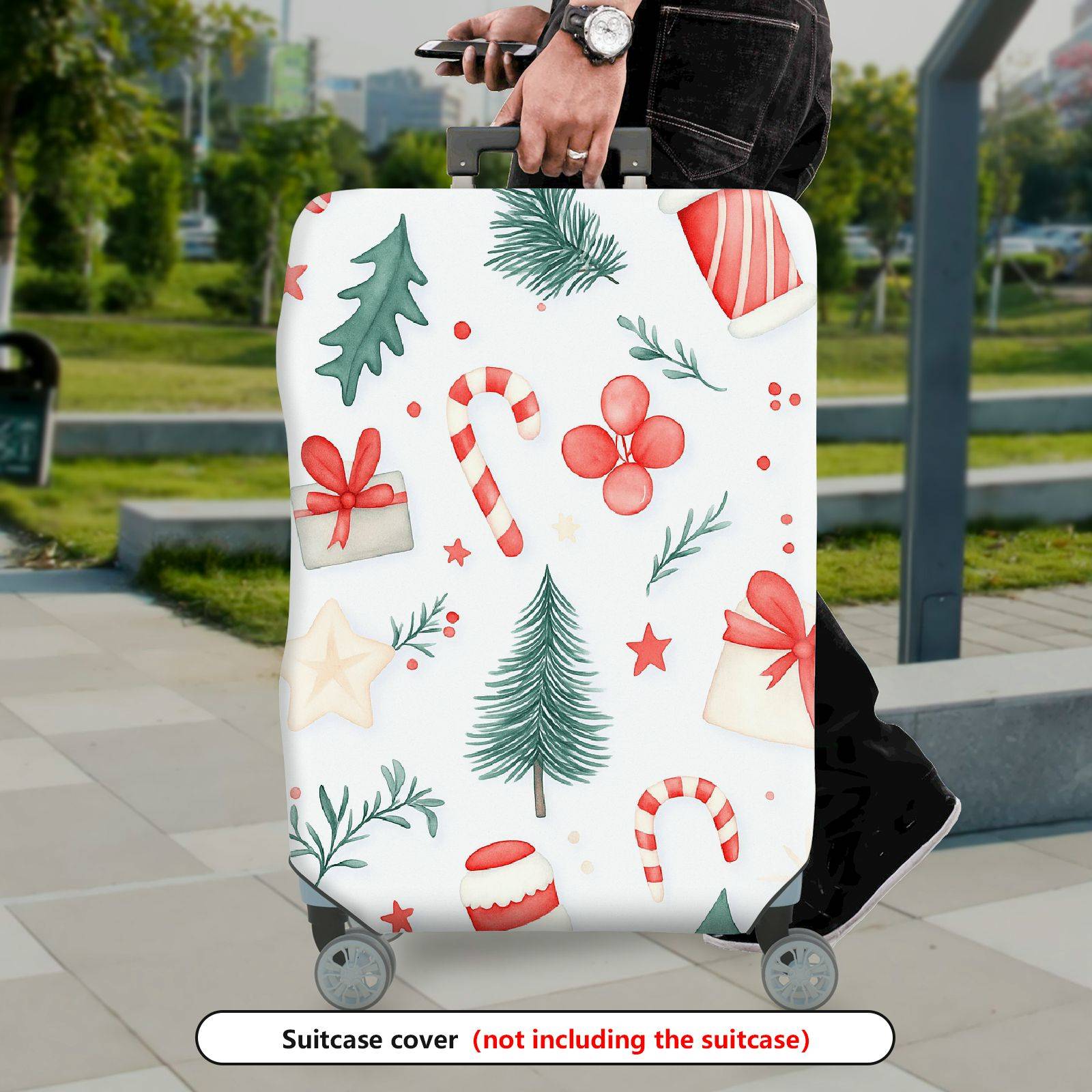 1-Piece Christmas Holiday Festive Xmas Seasonal  Suitcase Luggage Cover, Stretch Protective Sleeve