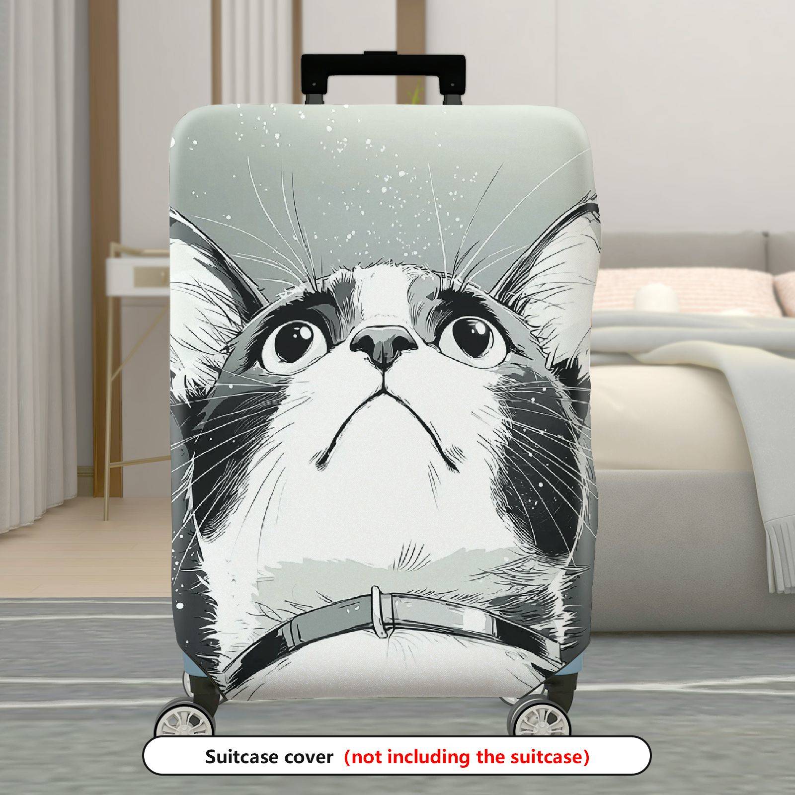 1-Piece Cute Cat Print Artistic Monochrome Stylish Graphic Unique  Suitcase Luggage Cover, Stretch Protective Sleeve