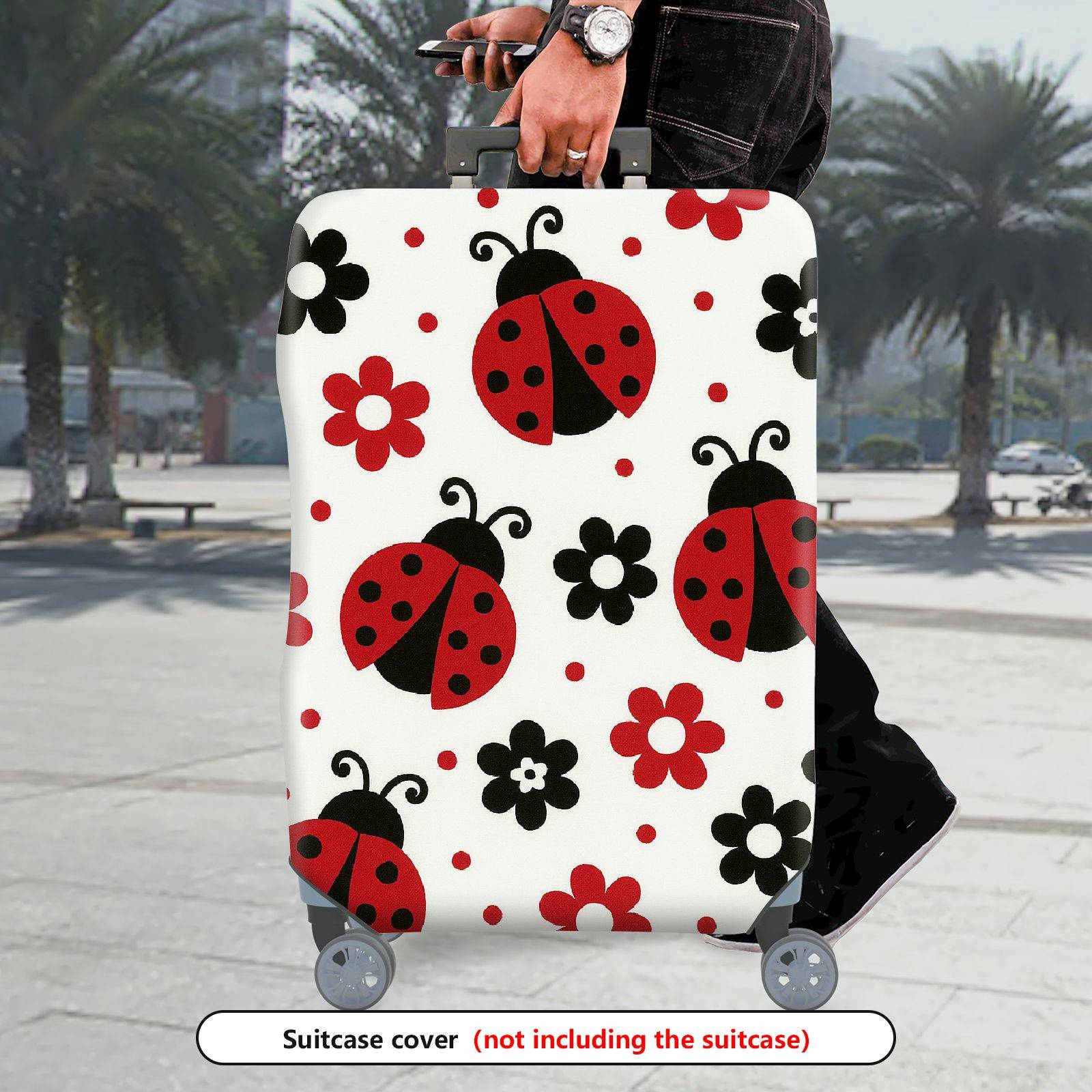 1-Piece Ladybug Floral Colorful Cute Fun Pattern  Suitcase Luggage Cover, Stretch Protective Sleeve