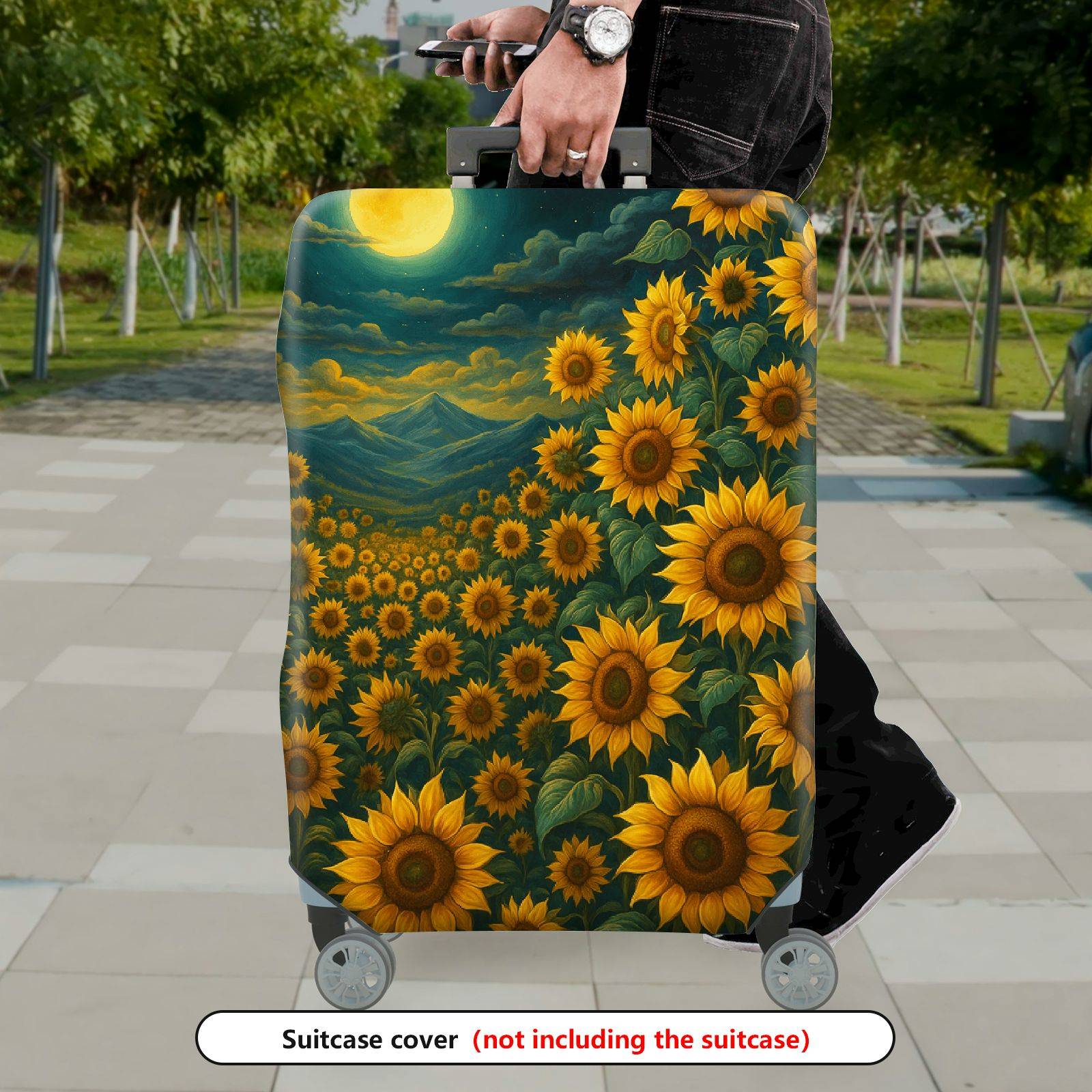 1-Piece Sunflower Night Mountain Landscape Luggage  Suitcase Luggage Cover, Stretch Protective Sleeve