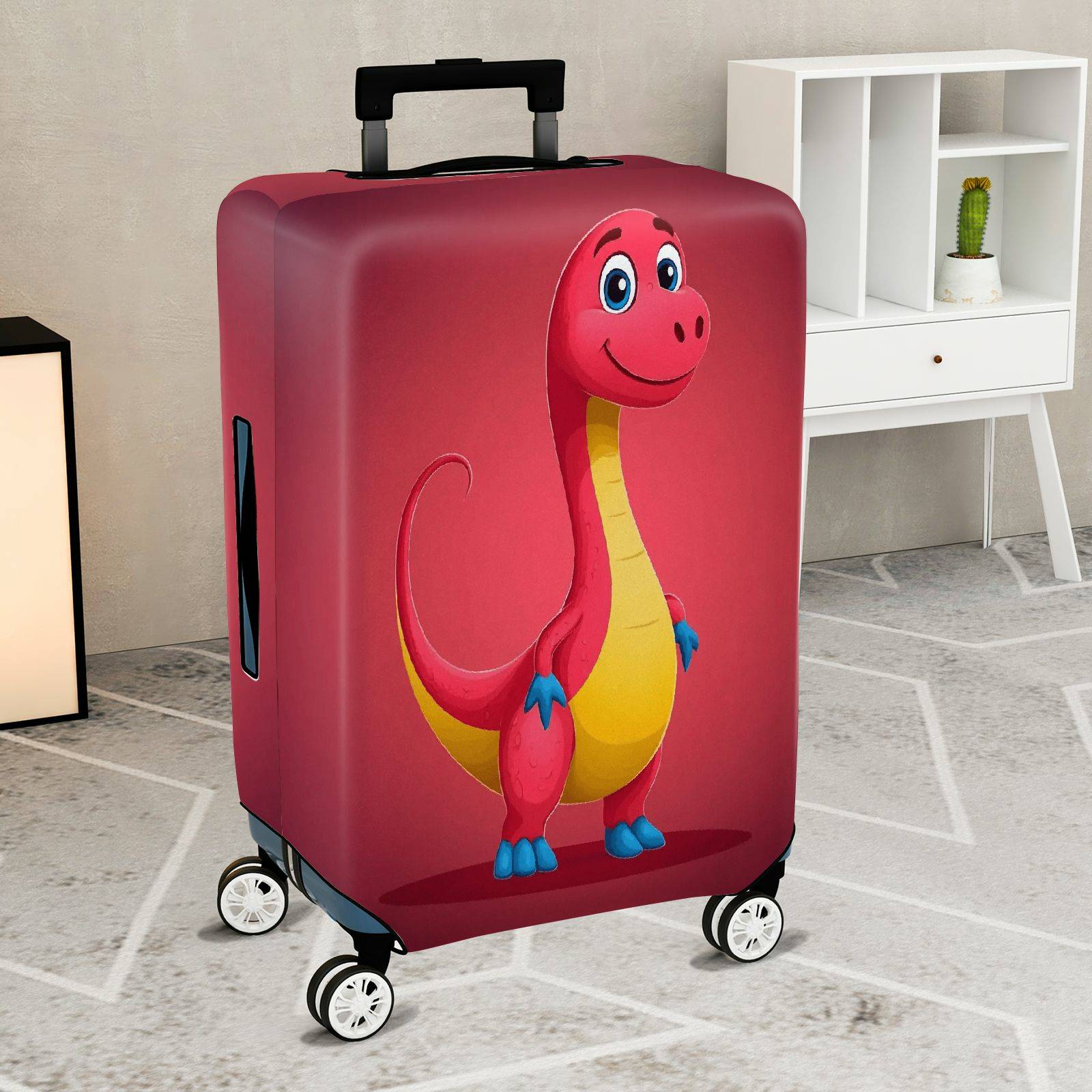 1-Piece Dinosaur Red Fun Cute Animal Travel  Suitcase Luggage Cover, Stretch Protective Sleeve