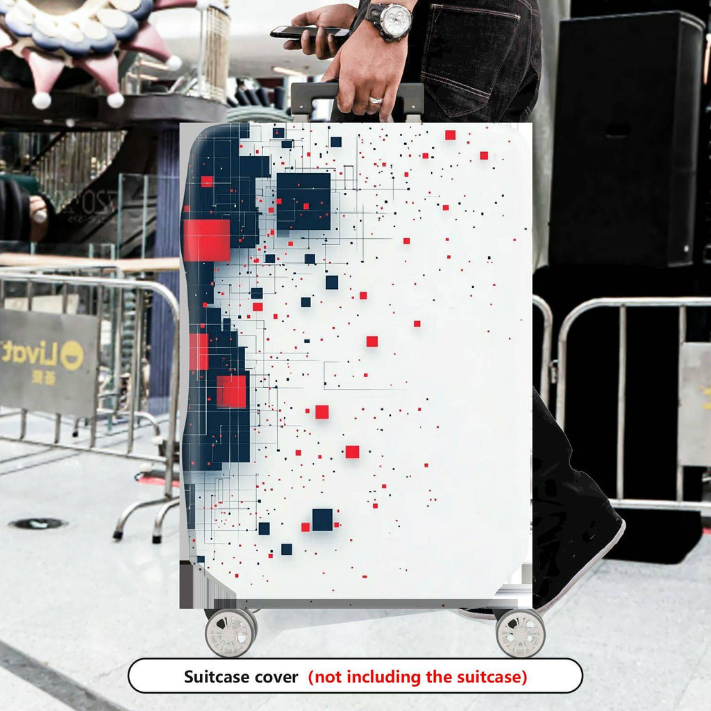 1-Piece Abstract Geometric Red Blue Tech Modern Digital  Suitcase Luggage Cover, Stretch Protective Sleeve