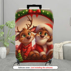 1-Piece Christmas Santa Reindeer Festive Holiday Cheer  Suitcase Luggage Cover, Stretch Protective Sleeve