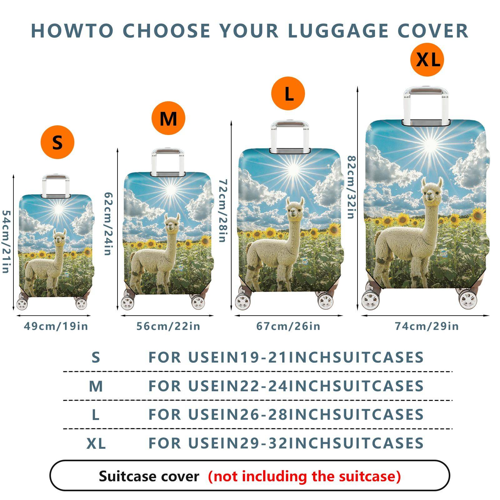 1-Piece Alpaca Sunflower Sky Cloud Nature  Suitcase Luggage Cover, Stretch Protective Sleeve