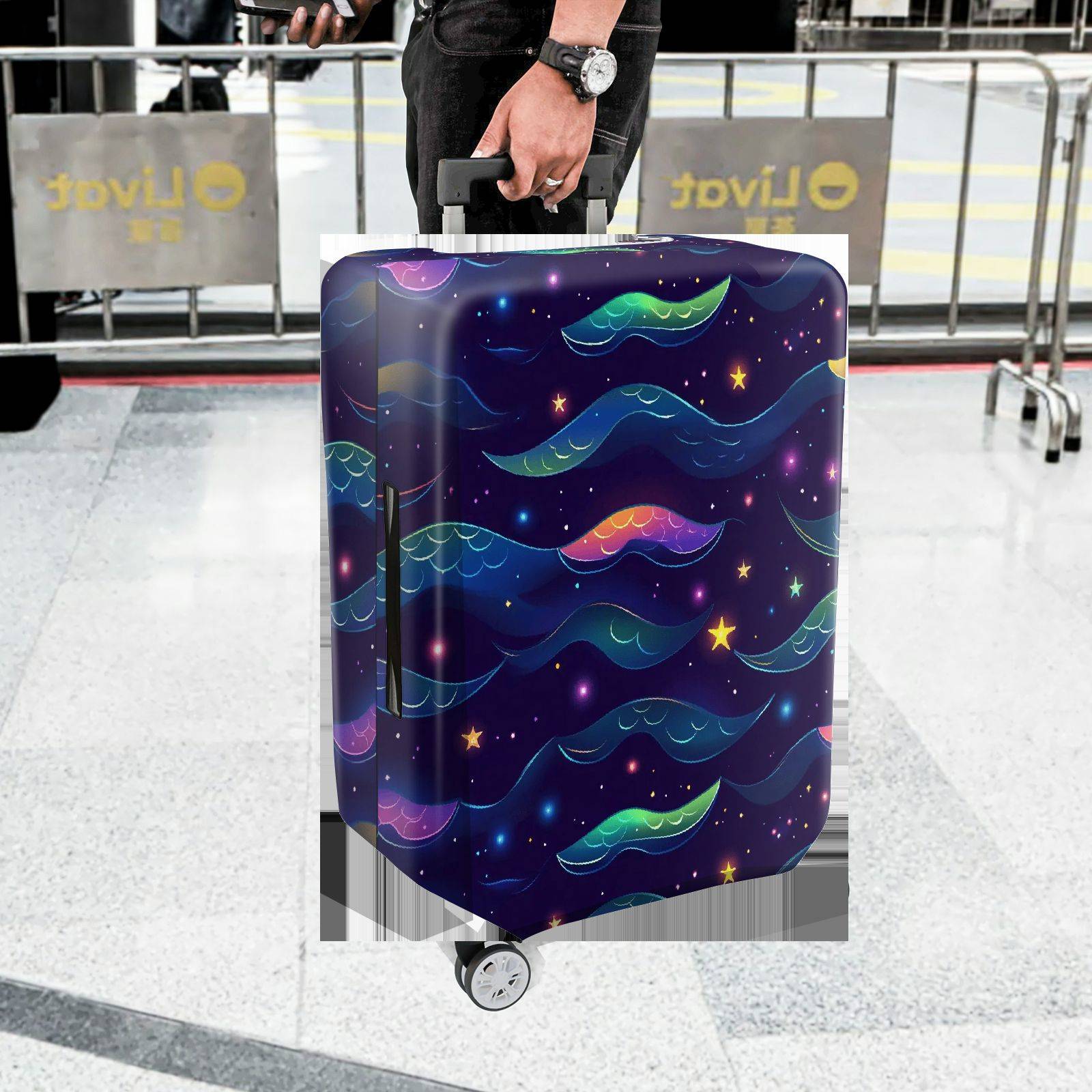 1-Piece Galaxy Stars Waves Colorful Rainbow Cosmic  Suitcase Luggage Cover, Stretch Protective Sleeve