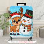 1-Piece Christmas Reindeer Snowman Cabin Winter Holiday  Suitcase Luggage Cover, Stretch Protective Sleeve