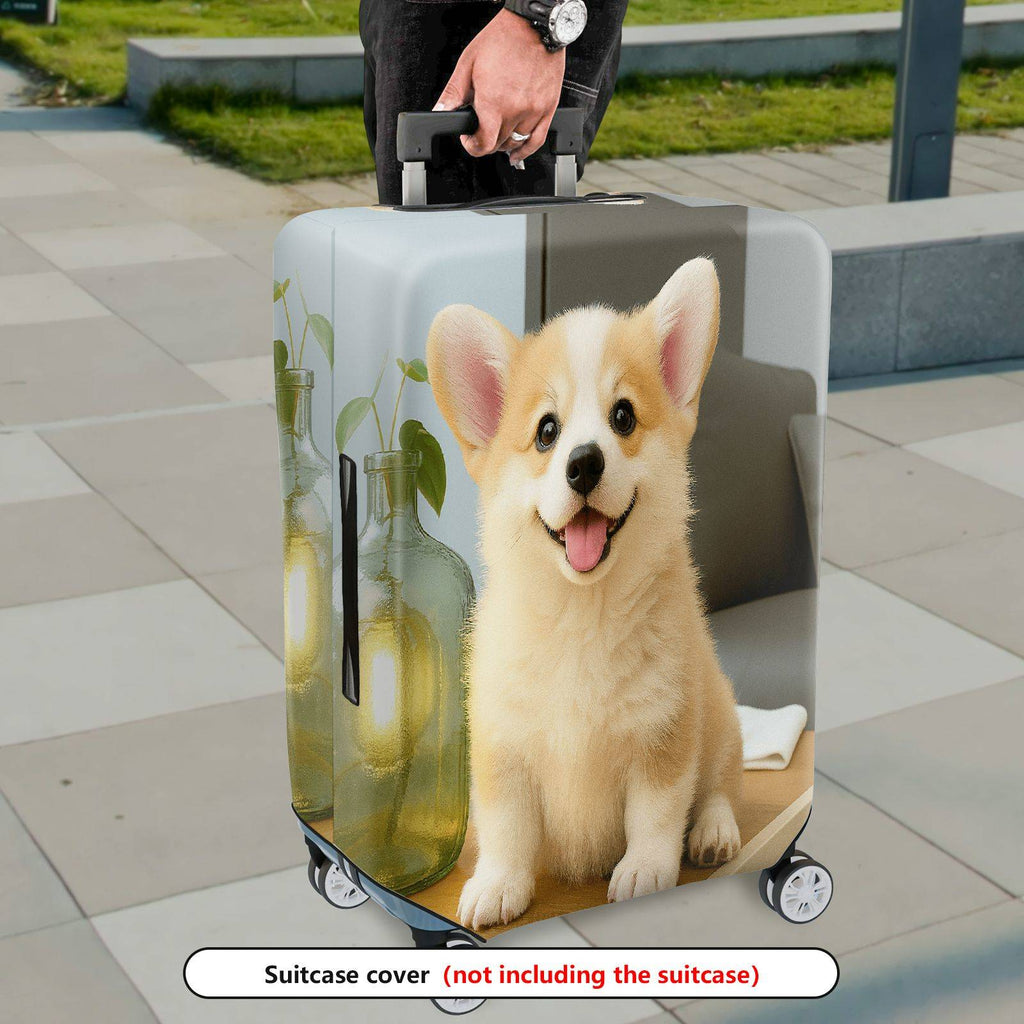 1-Piece Cute Corgi Puppy Dog Animal Happy Pet  Suitcase Luggage Cover, Stretch Protective Sleeve