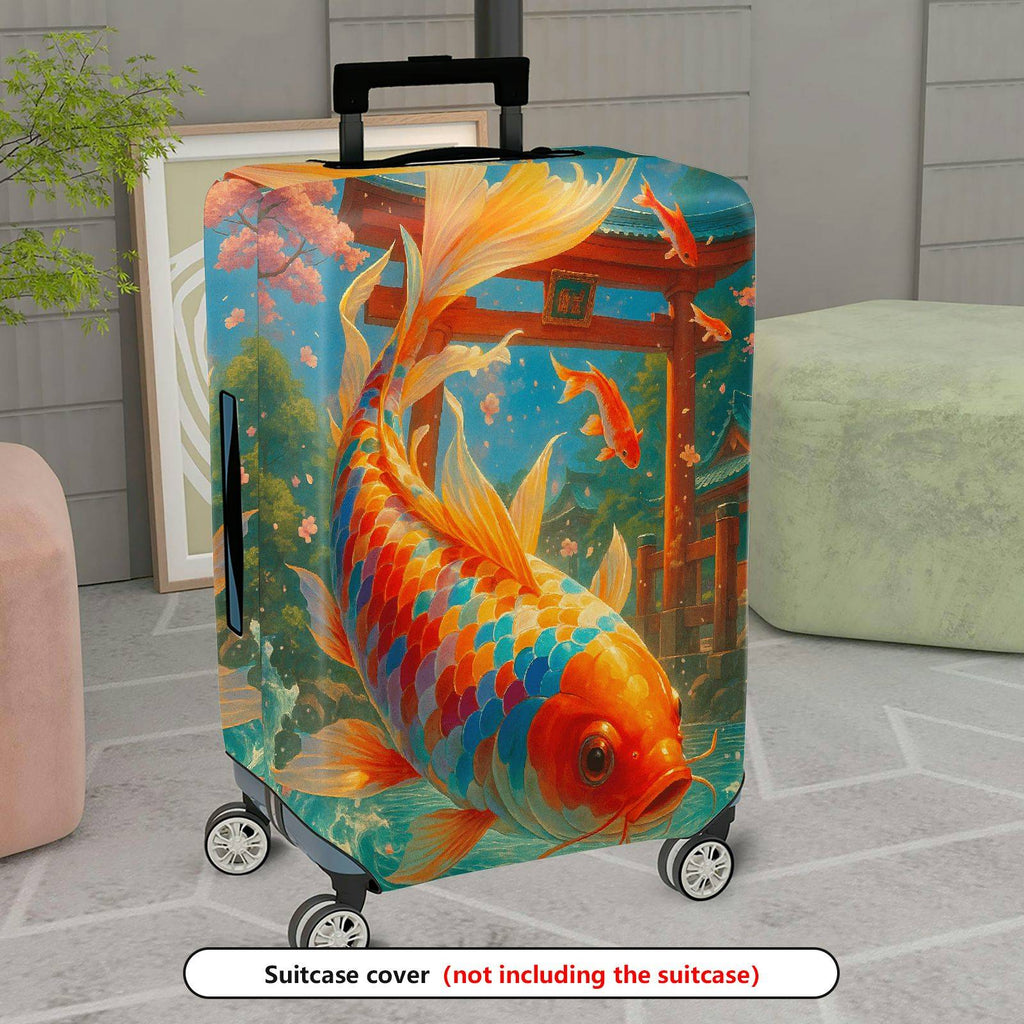 1-Piece Koi Fish Japanese Art Nature Vibrant Floral  Suitcase Luggage Cover, Stretch Protective Sleeve