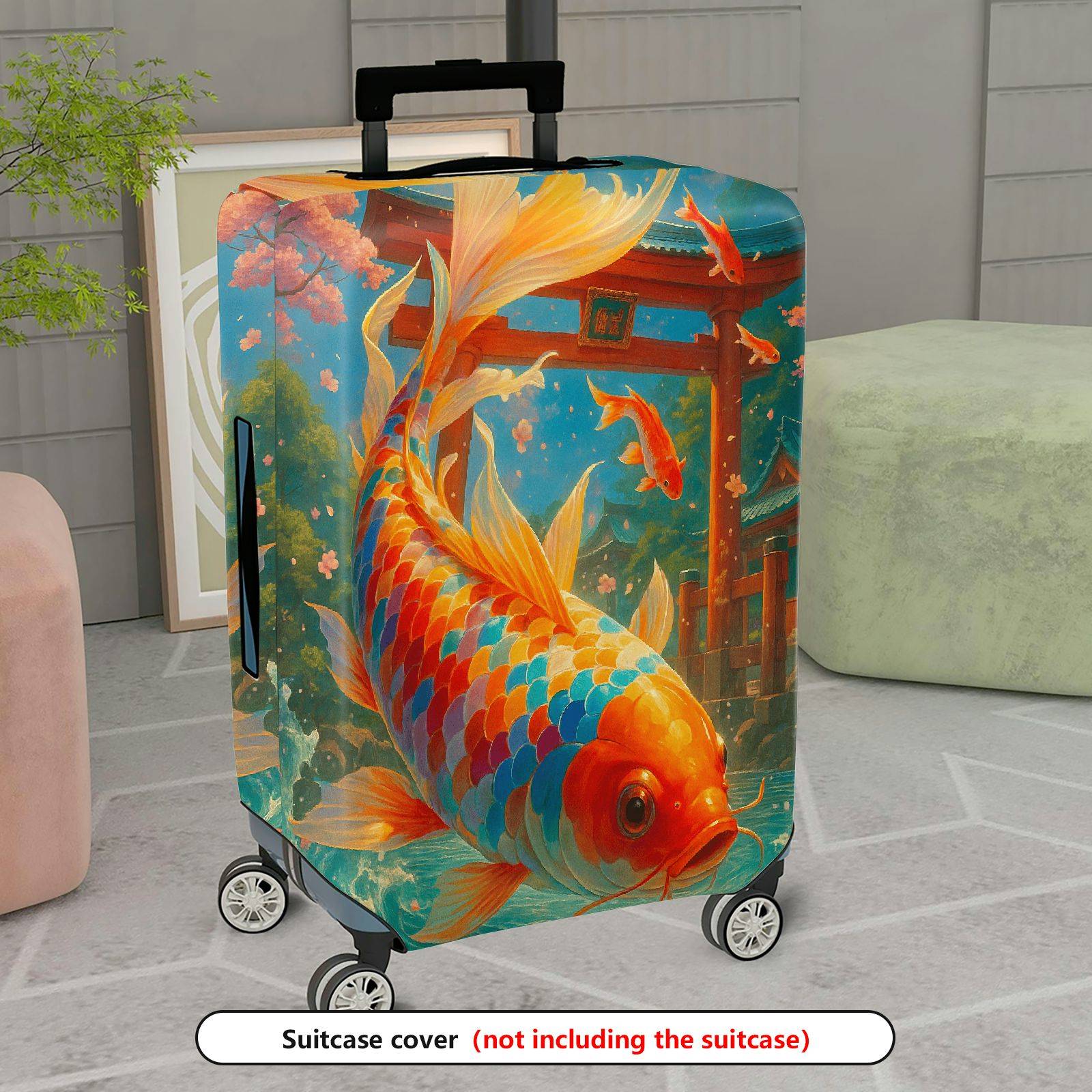 1-Piece Koi Fish Japanese Art Nature Vibrant Floral  Suitcase Luggage Cover, Stretch Protective Sleeve