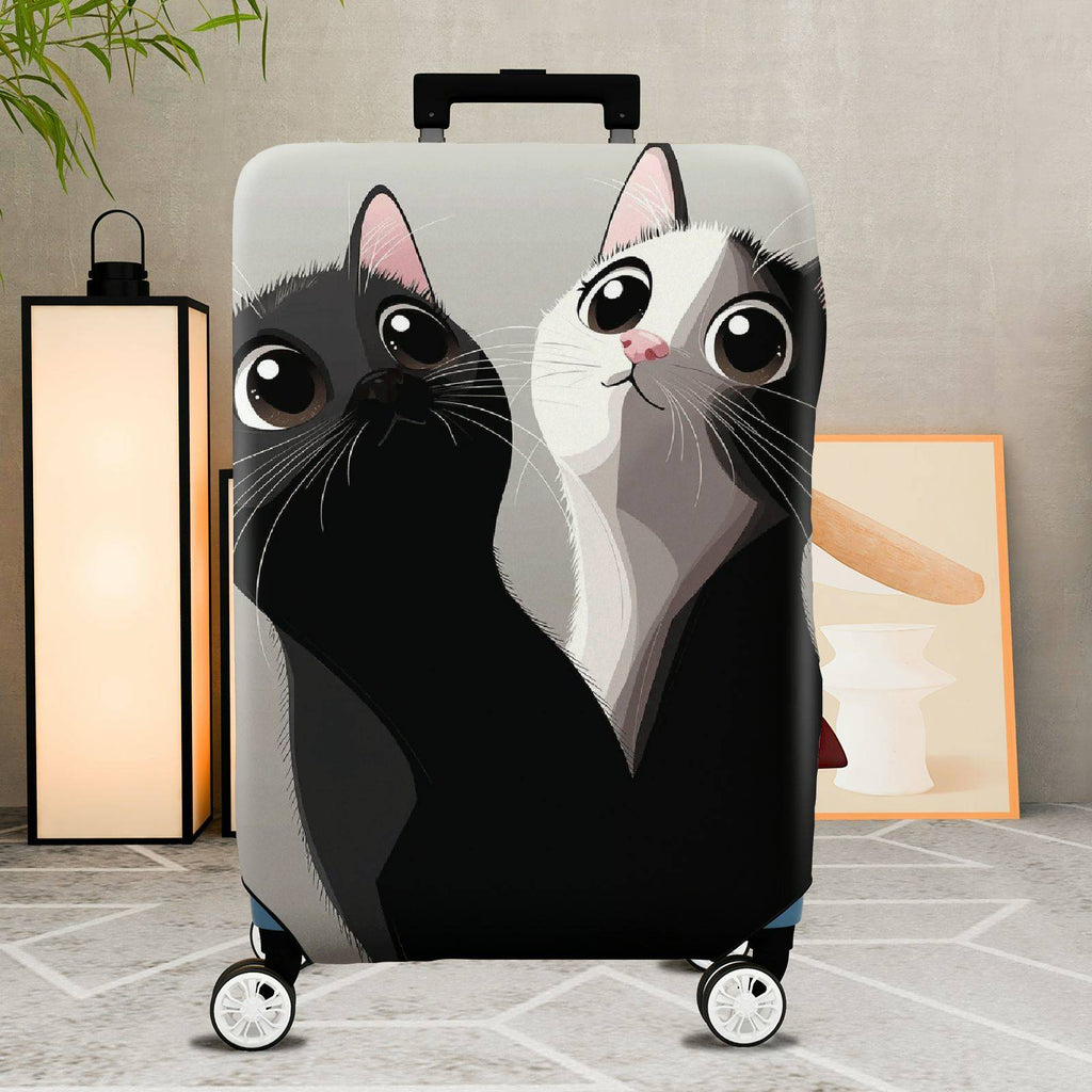 1-Piece Cat Black White Cute Adorable Playful  Suitcase Luggage Cover, Stretch Protective Sleeve