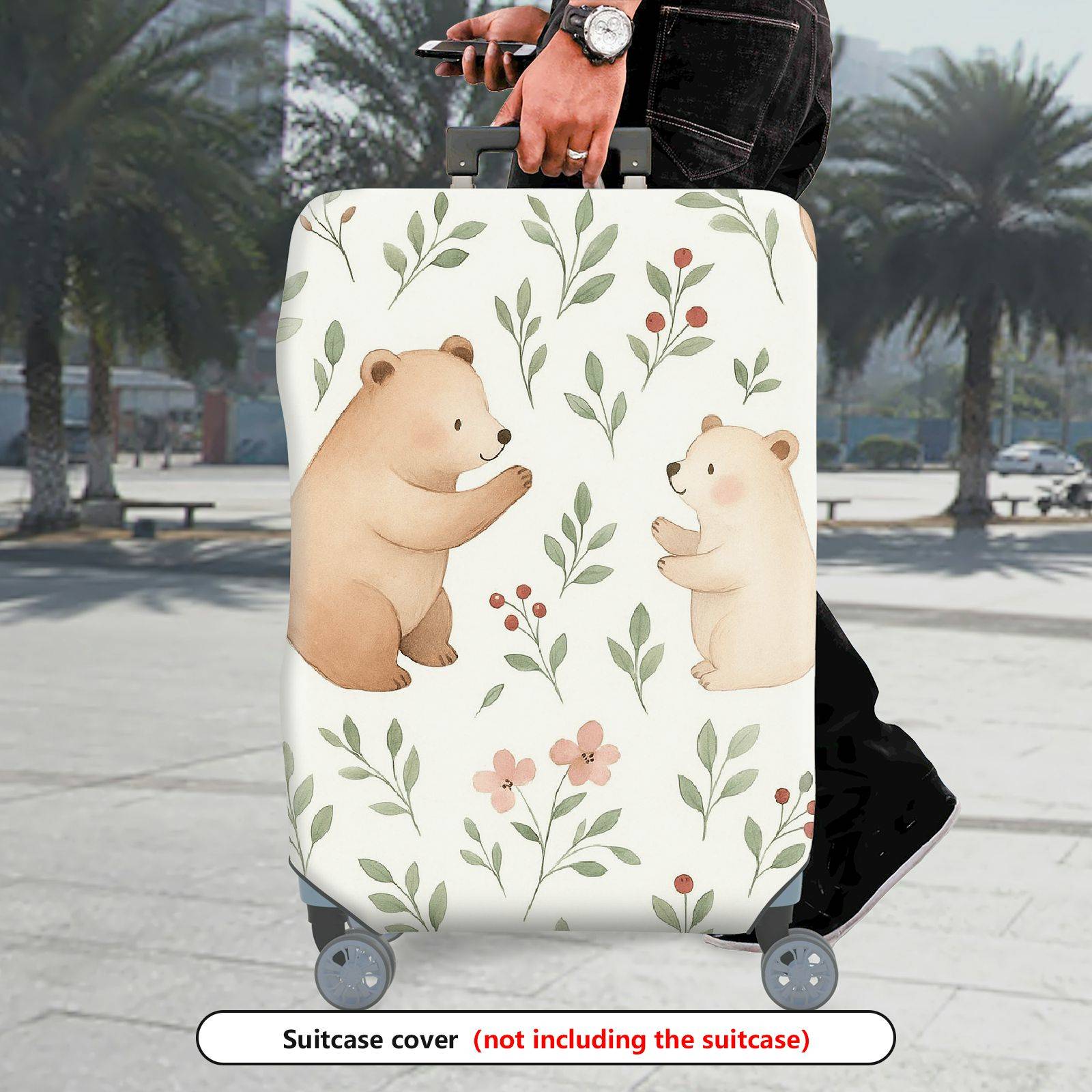 1-Piece Cute Bear Floral  Pattern  Suitcase Luggage Cover, Stretch Protective Sleeve