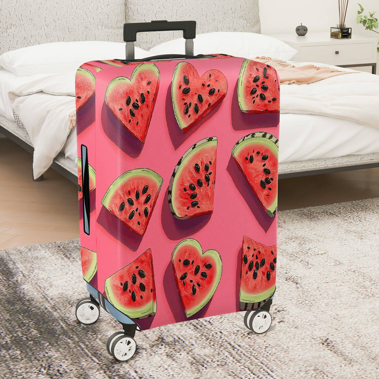 1-Piece Watermelon Heart Fruit Pink Cute Fun Colorful  Suitcase Luggage Cover, Stretch Protective Sleeve
