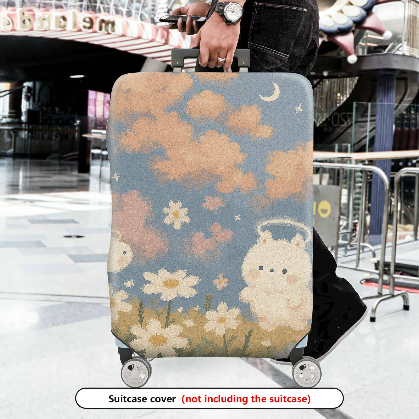 1-Piece Cute Floral  Angel Rabbit Cloud Sky  Suitcase Luggage Cover, Stretch Protective Sleeve