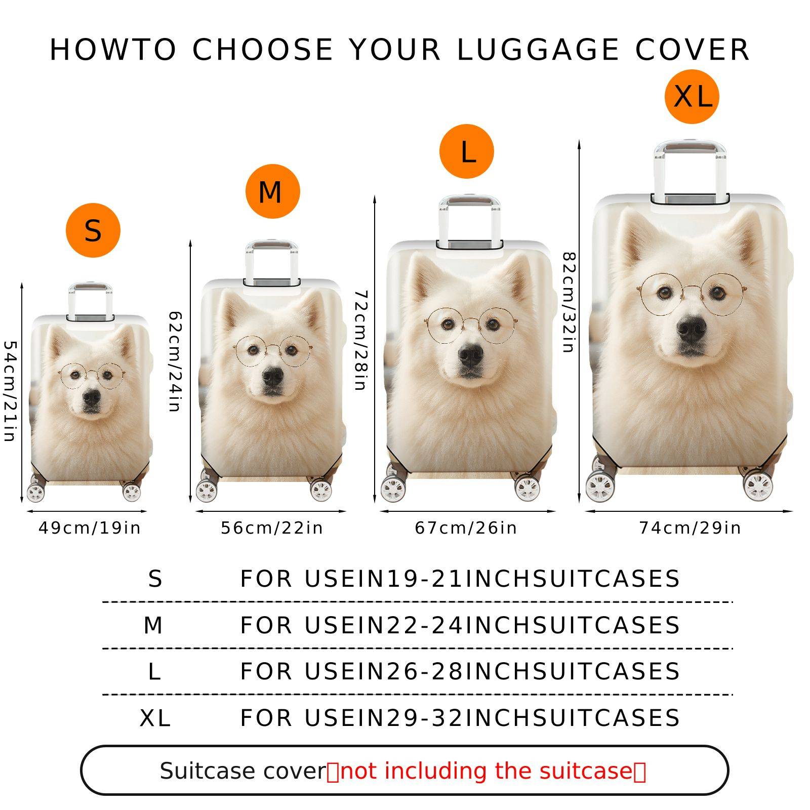 1-Piece Cute Dog Glasses White Living Room Sofa  Suitcase Luggage Cover, Stretch Protective Sleeve