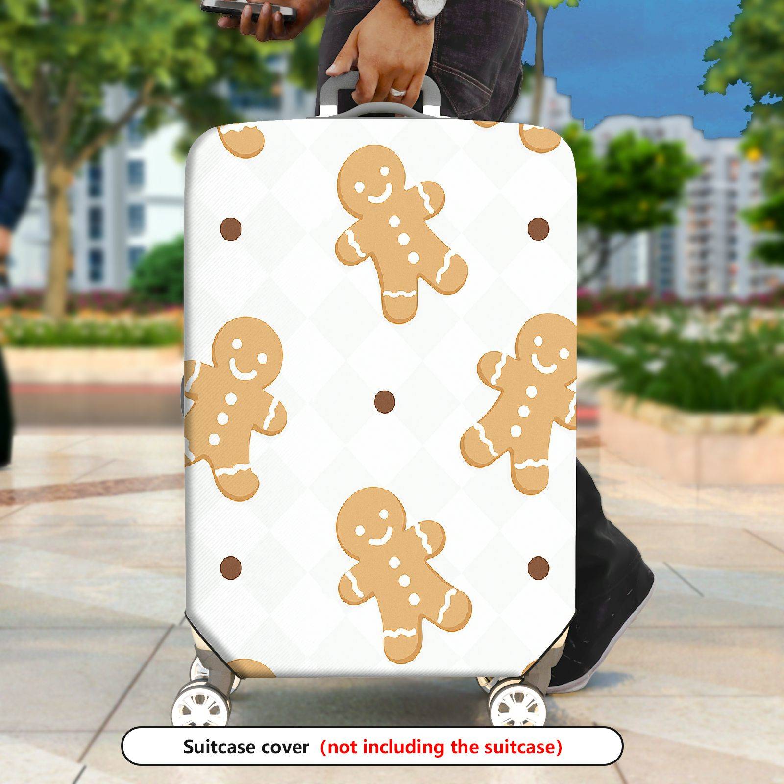 1-Piece Gingerbread Man Holiday Christmas Winter Festive  Suitcase Luggage Cover, Stretch Protective Sleeve