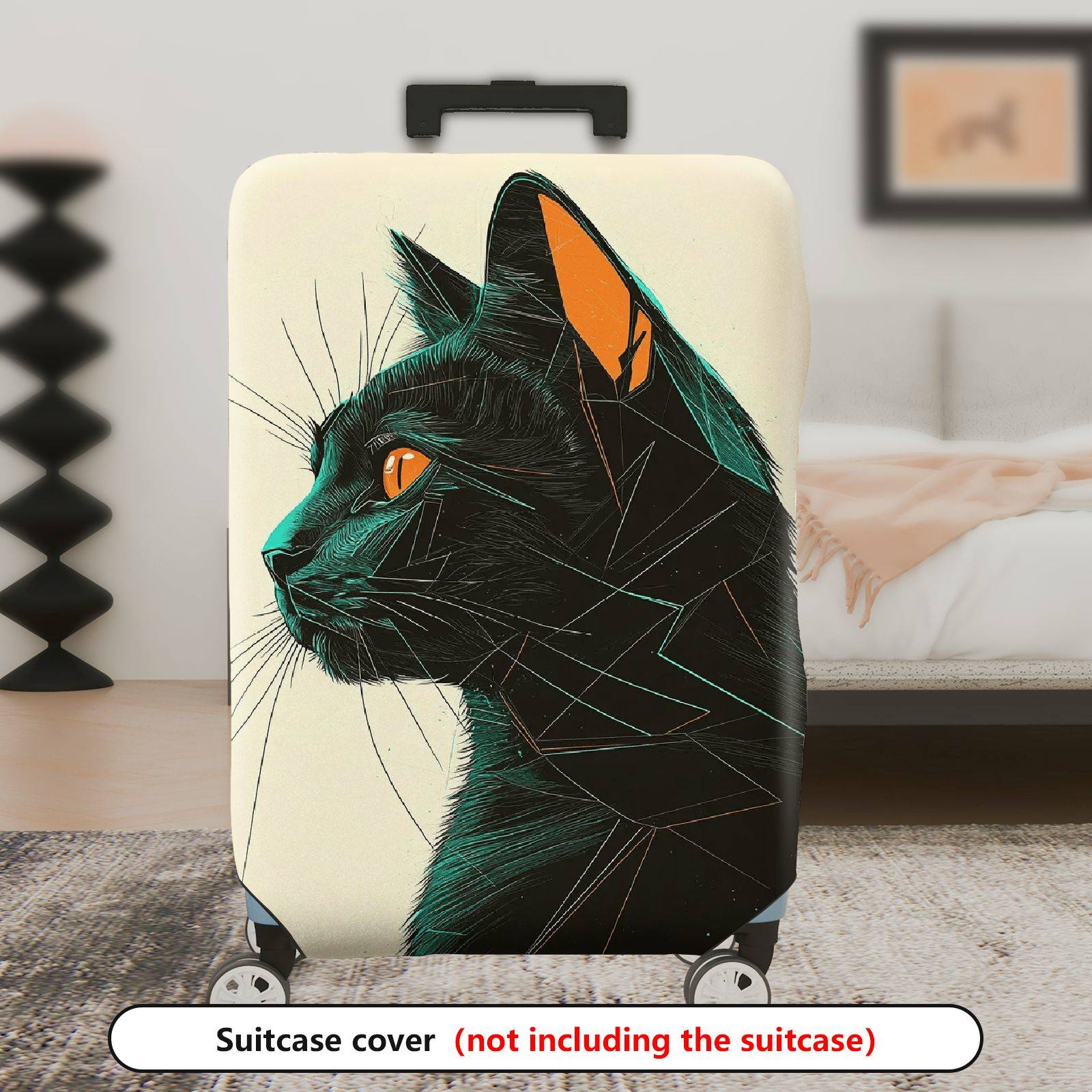 1-Piece Geometric Black Cat Art Pattern Animal Feline Creative  Suitcase Luggage Cover, Stretch Protective Sleeve