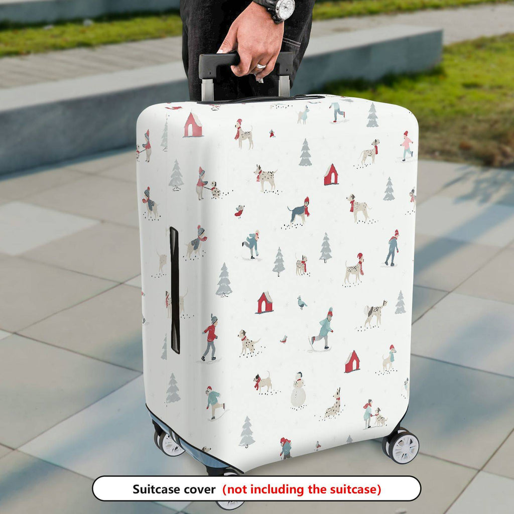 1-Piece Snowy Landscape Holiday Dog Winter Christmas Tree  Suitcase Luggage Cover, Stretch Protective Sleeve