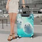 1-Piece Cute Seal Ocean Blue Raindrop Artful  Suitcase Luggage Cover, Stretch Protective Sleeve
