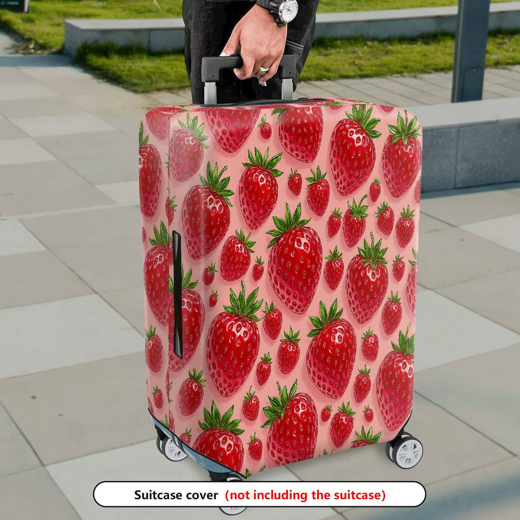 1-Piece Strawberry Red Fruit Fresh Pattern Cute Travel  Suitcase Luggage Cover, Stretch Protective Sleeve