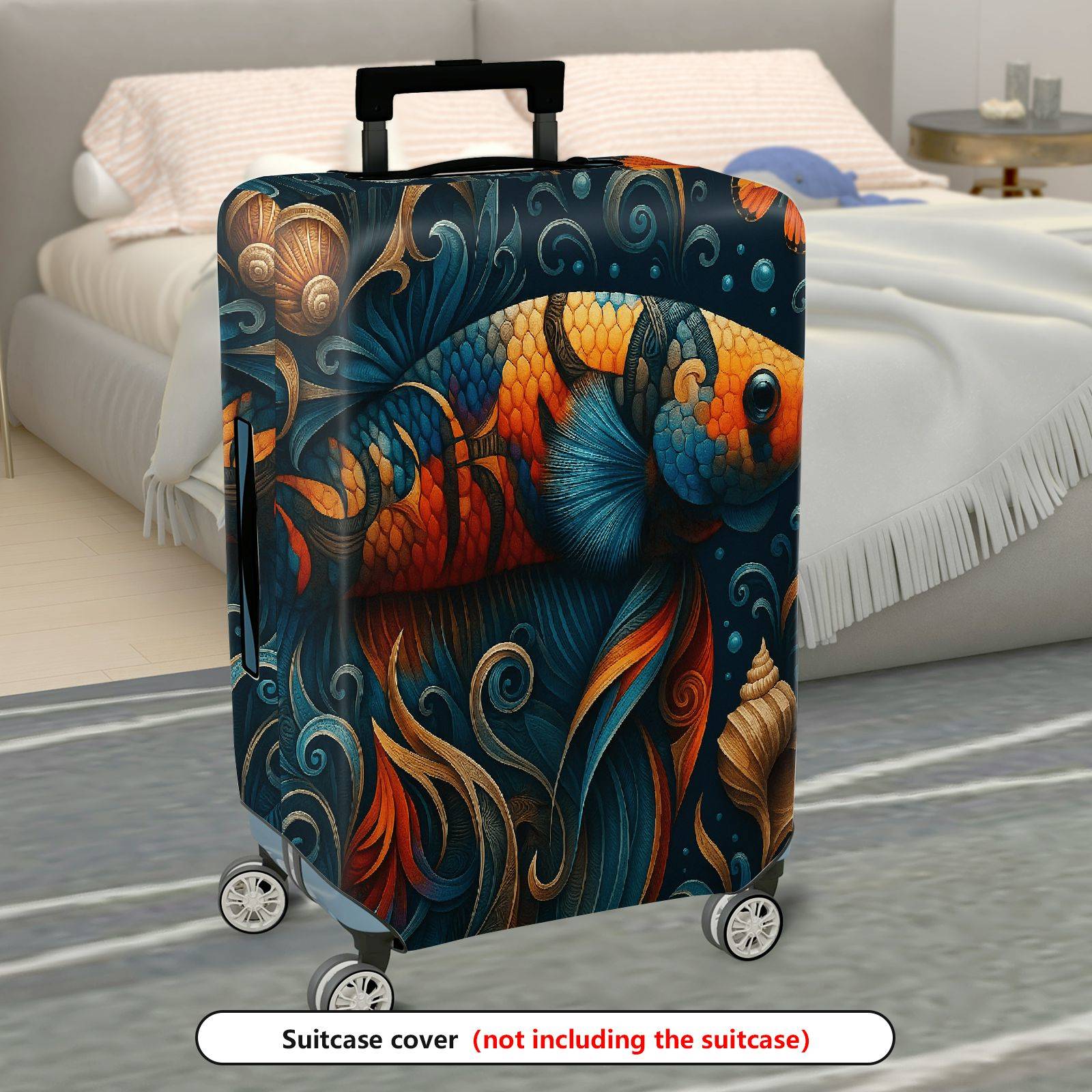 1-Piece Artistic Vibrant Fish Butterfly Ocean Shells  Suitcase Luggage Cover, Stretch Protective Sleeve