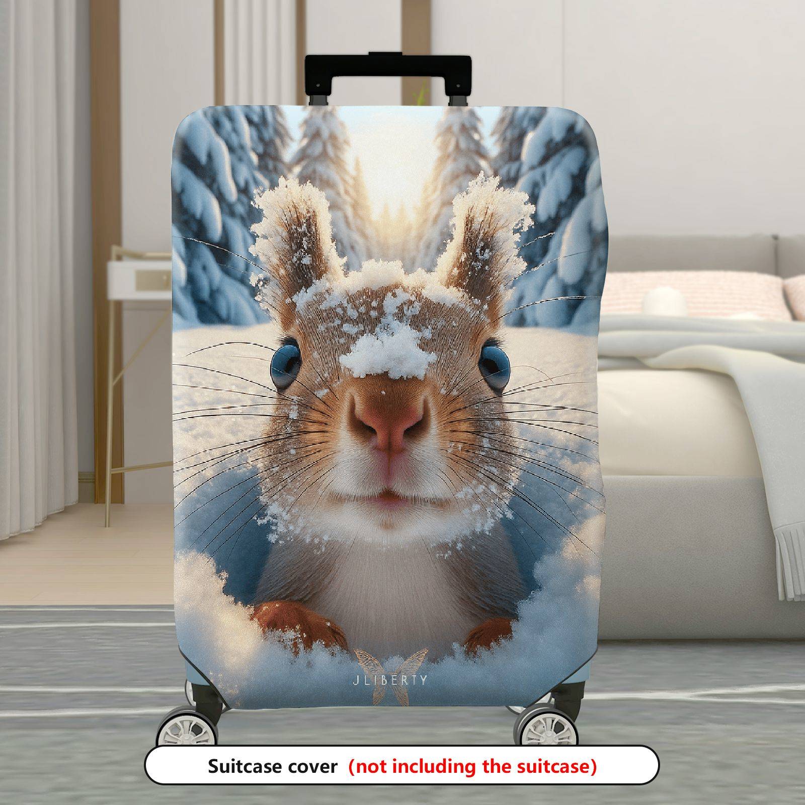 1-Piece Cute Snowy Forest Animal Winter Squirrel  Suitcase Luggage Cover, Stretch Protective Sleeve