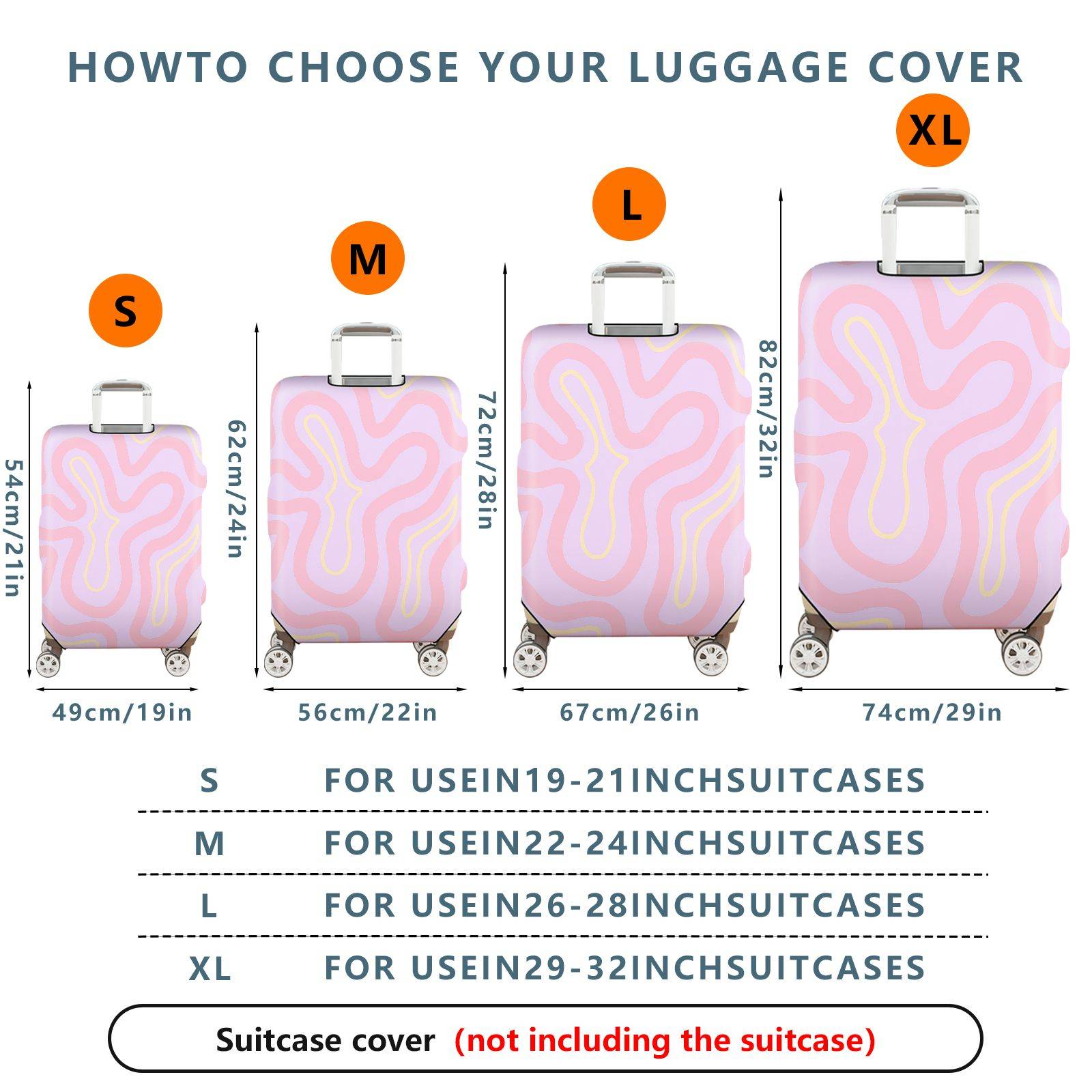 1-Piece Abstract Wavy Groovy Pink Purple  Suitcase Luggage Cover, Stretch Protective Sleeve