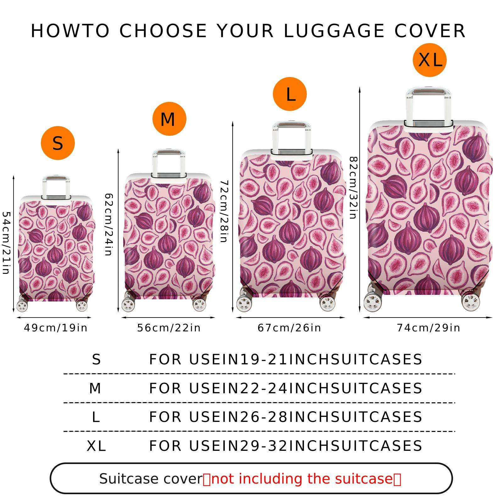 1-Piece Pink Fig Pattern Travel Holiday Fruit Modern Stylish  Suitcase Luggage Cover, Stretch Protective Sleeve