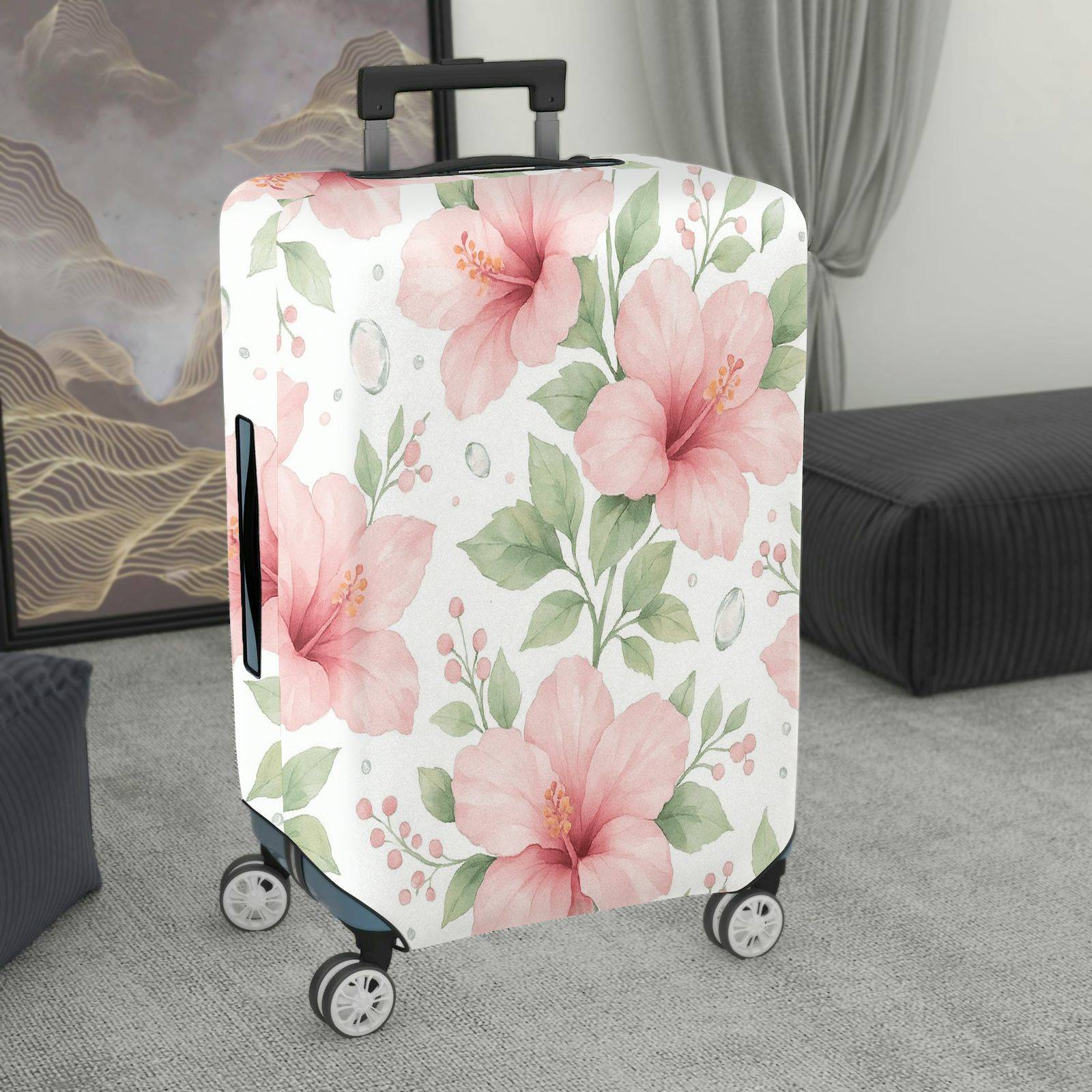 1-Piece Floral Pink Blossom Leaf Artistic Pattern Creative Nature  Suitcase Luggage Cover, Stretch Protective Sleeve