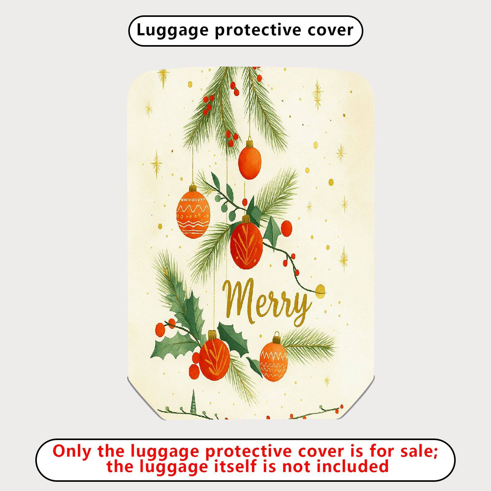 1-Piece Christmas Holiday Pine Ornament Merry  Suitcase Luggage Cover, Stretch Protective Sleeve