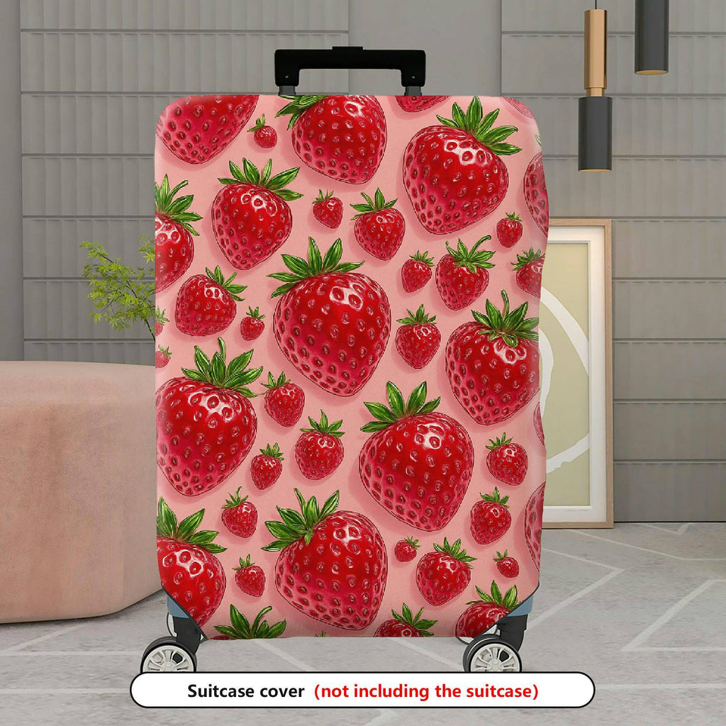 1-Piece Strawberry Red Fruit Fresh Pattern Cute Travel  Suitcase Luggage Cover, Stretch Protective Sleeve