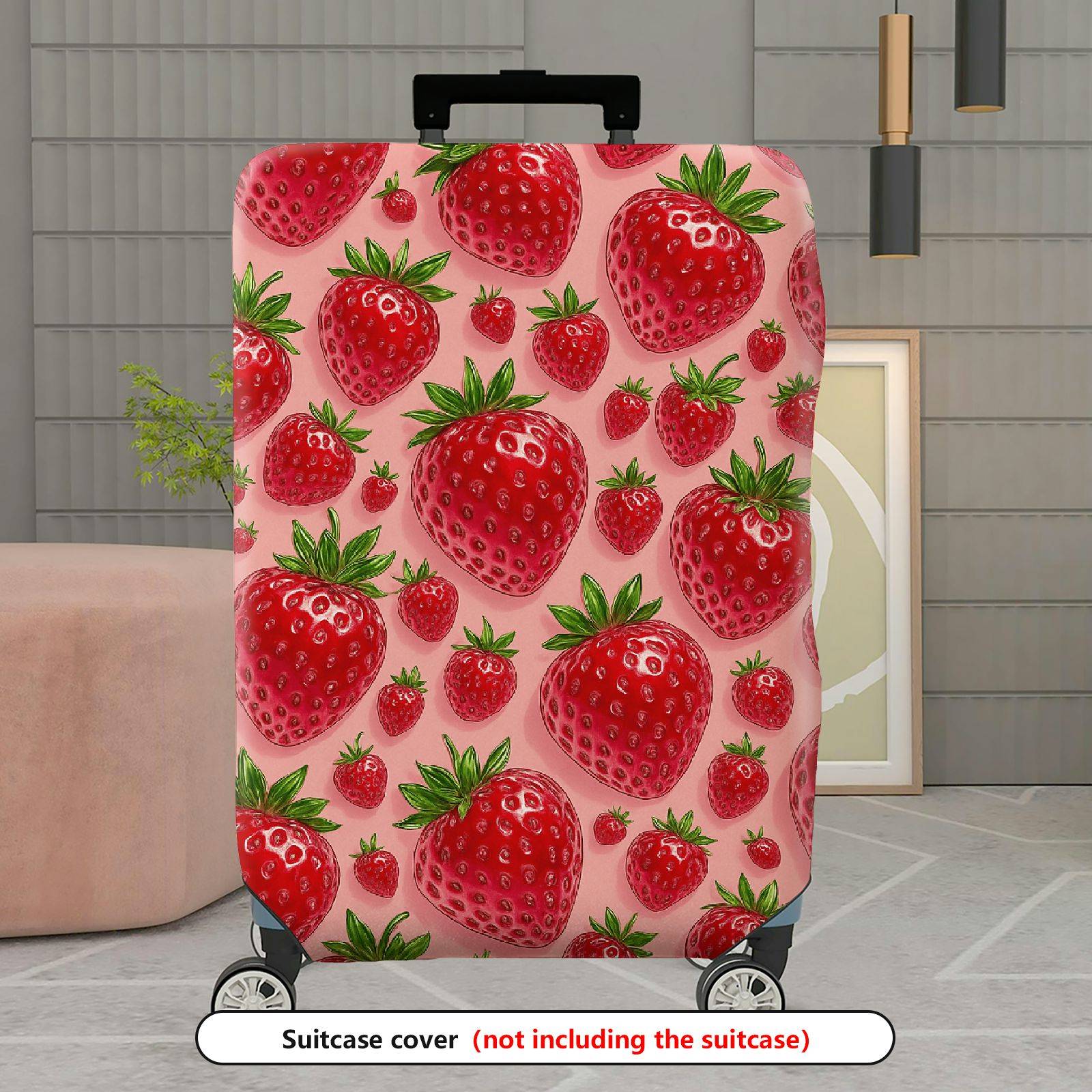 1-Piece Strawberry Red Fruit Fresh Pattern Cute Travel  Suitcase Luggage Cover, Stretch Protective Sleeve