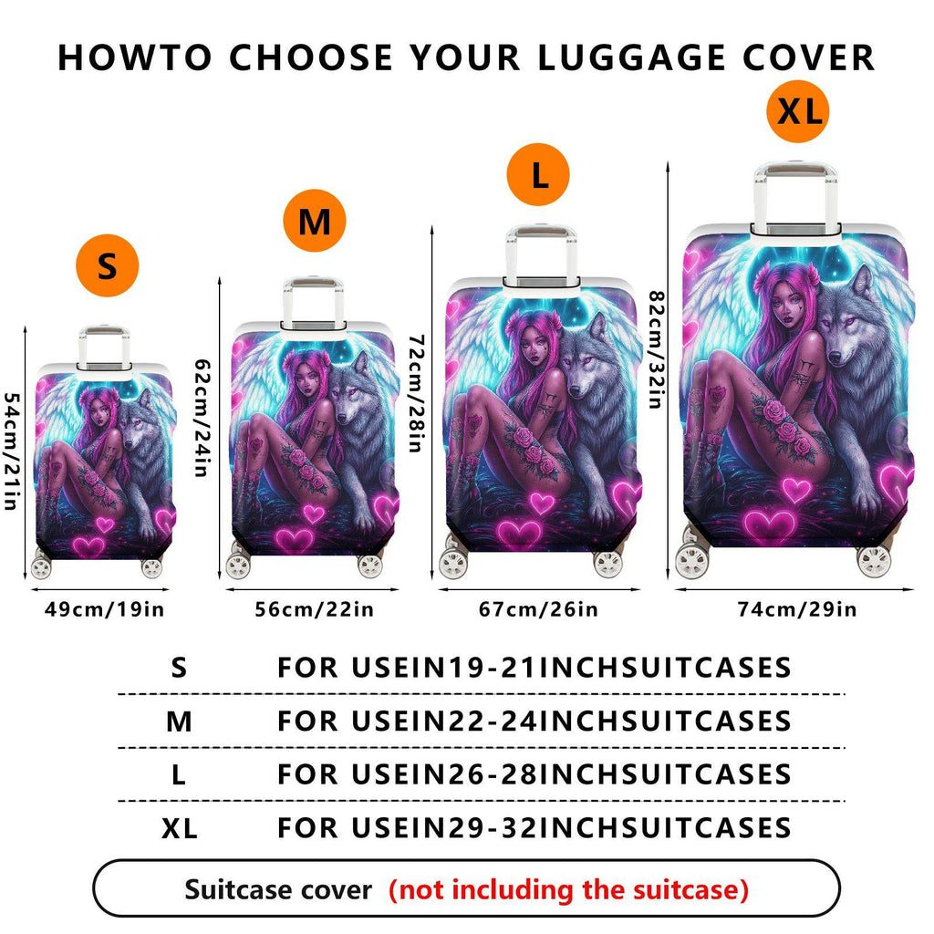 1-Piece Angel Fantasy Wolf Skull Rose Heart  Suitcase Luggage Cover, Stretch Protective Sleeve