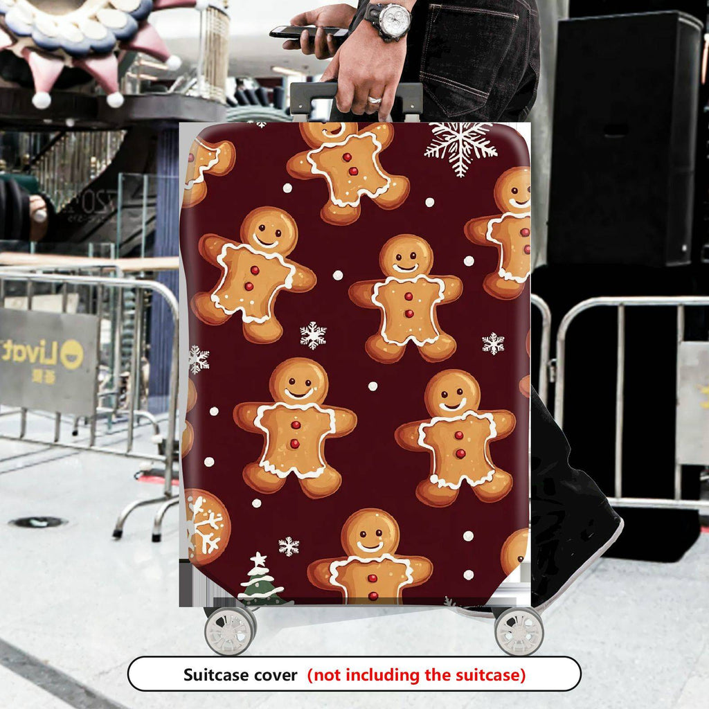 1-Piece Gingerbread Christmas Snowflake Holiday Red  Suitcase Luggage Cover, Stretch Protective Sleeve