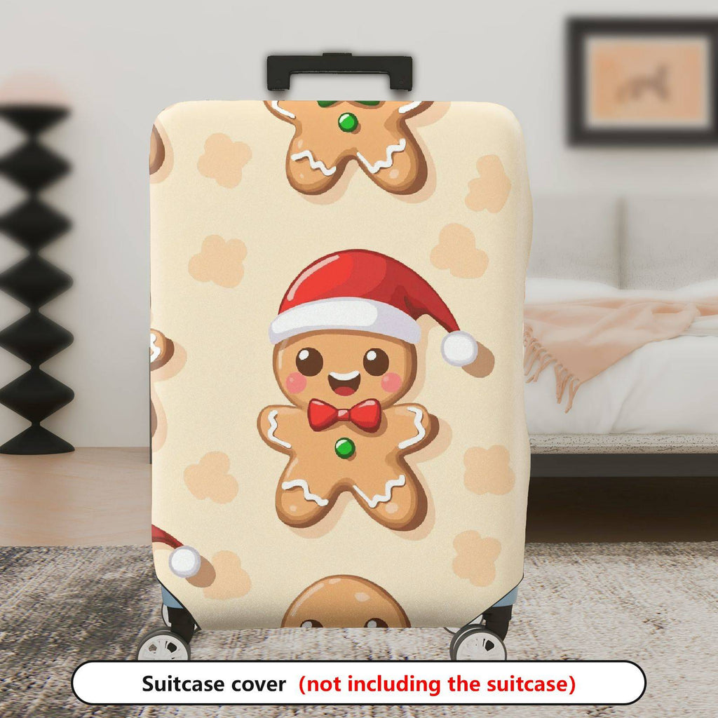 1-Piece Gingerbread Santa Hat Christmas  Holiday Festive  Suitcase Luggage Cover, Stretch Protective Sleeve