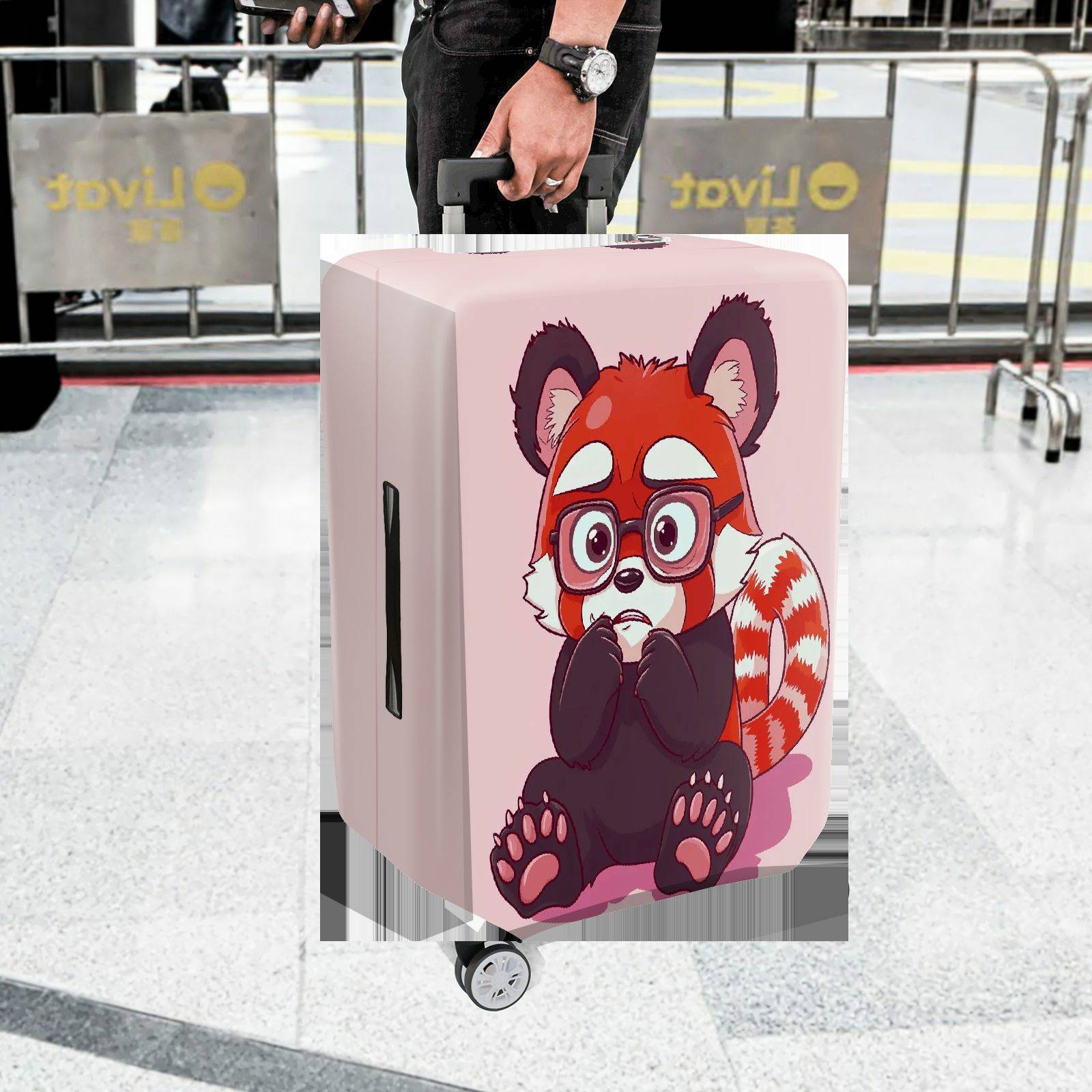 1-Piece Cute  Red Panda Animal Pink  Suitcase Luggage Cover, Stretch Protective Sleeve