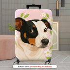 1-Piece Dog Floral Pink Green Cute Artistic  Suitcase Luggage Cover, Stretch Protective Sleeve