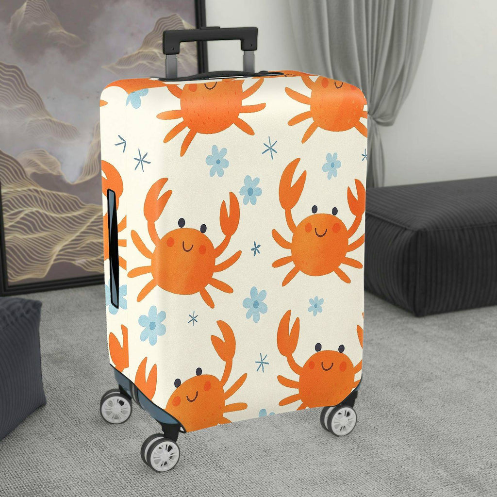 1-Piece Crab  Floral Marine Summer Fun  Suitcase Luggage Cover, Stretch Protective Sleeve