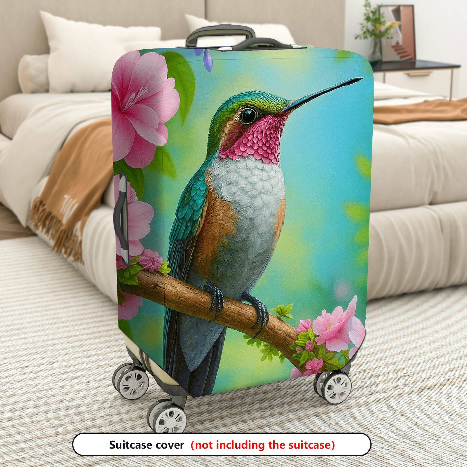 1-Piece Hummingbird Floral Nature Artistic Colorful  Suitcase Luggage Cover, Stretch Protective Sleeve