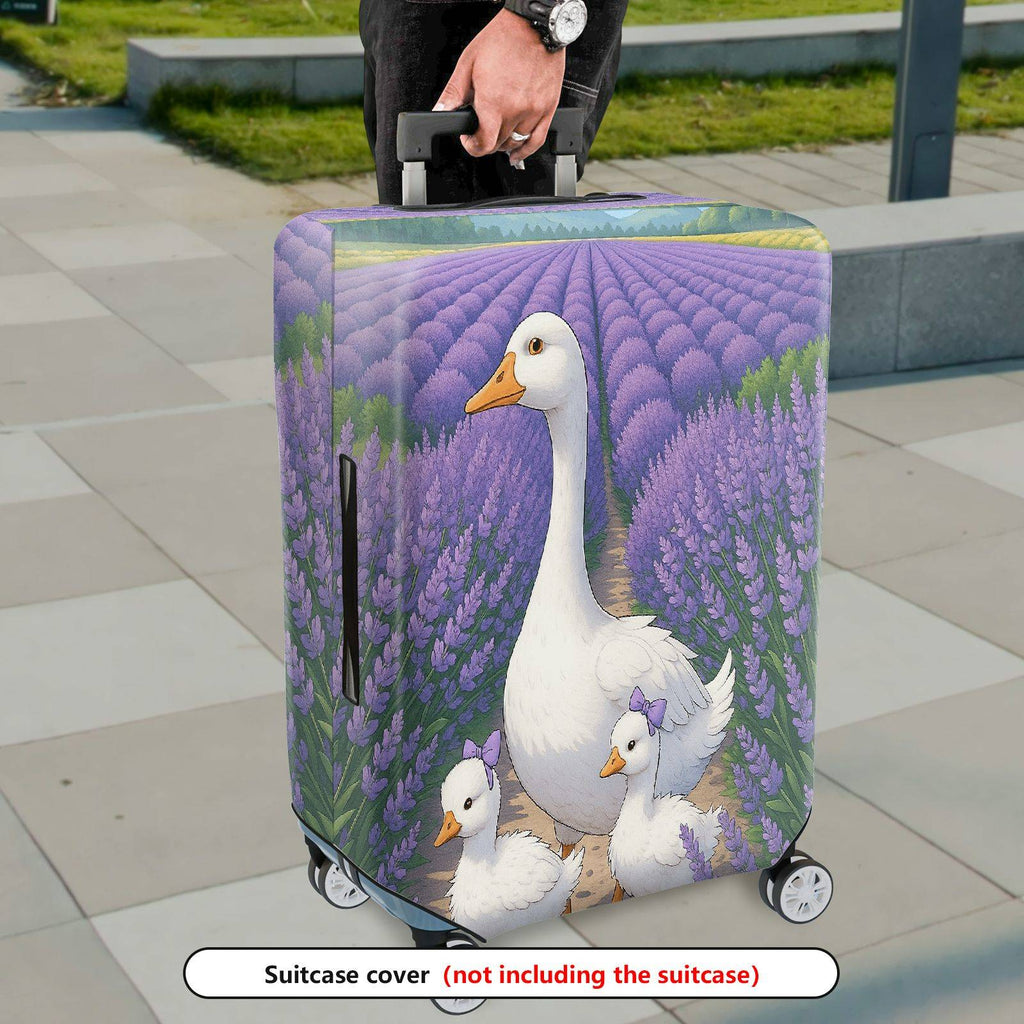 1-Piece Goose Lavender Family Purple Scenic Artistic  Suitcase Luggage Cover, Stretch Protective Sleeve