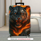 1-Piece Fierce Tiger Flaming Forest Artistic Wildlife  Suitcase Luggage Cover, Stretch Protective Sleeve