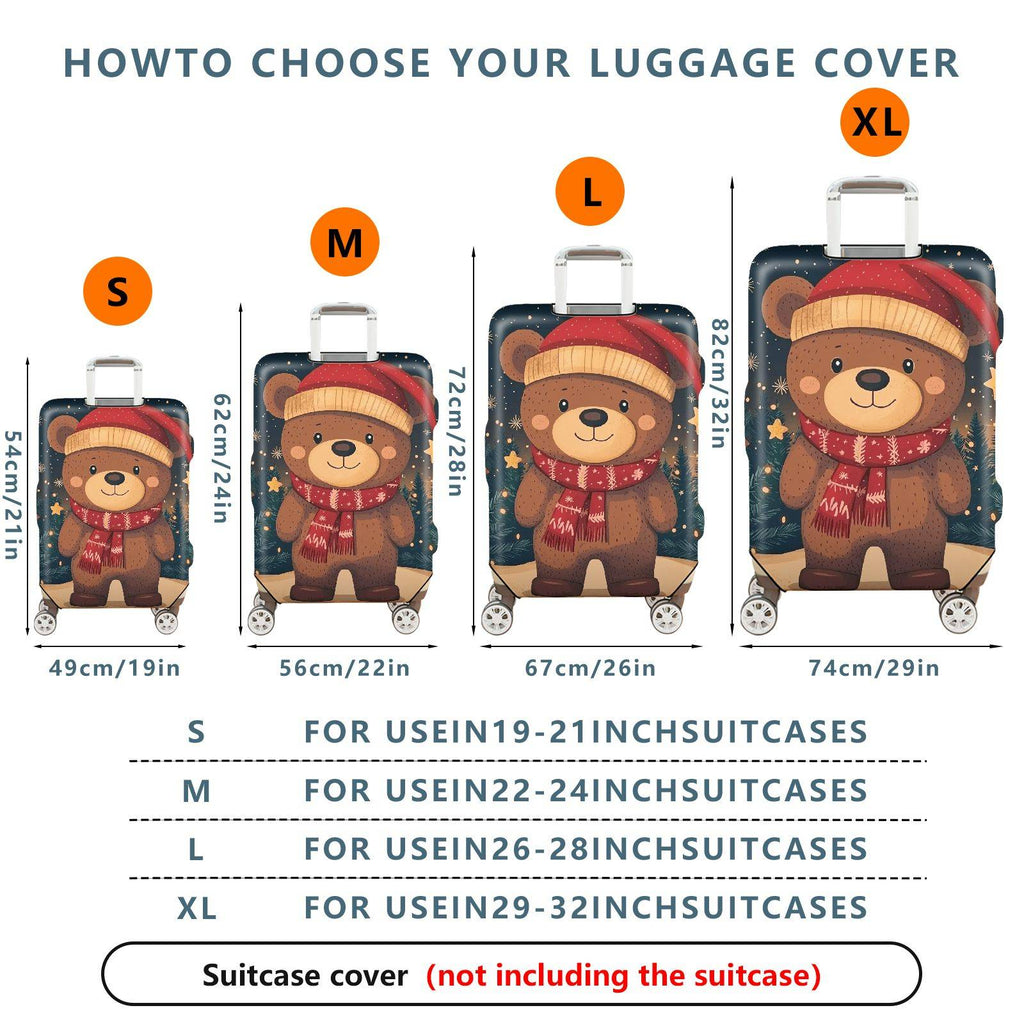 1-Piece Bear Christmas Winter Holiday Festive Cute  Suitcase Luggage Cover, Stretch Protective Sleeve