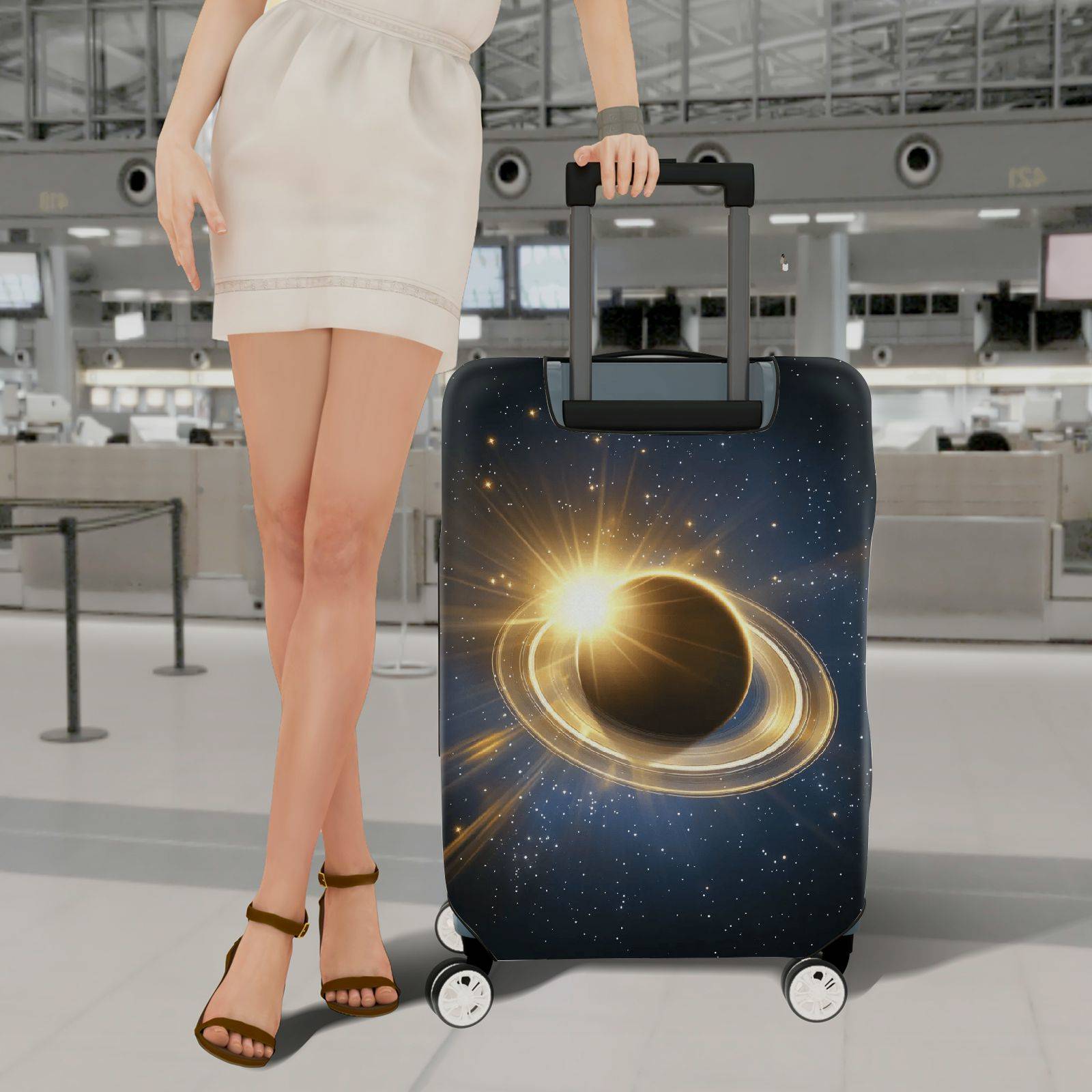 1-Piece Cosmic Galaxy Star Solar Eclipse Astronomy  Suitcase Luggage Cover, Stretch Protective Sleeve