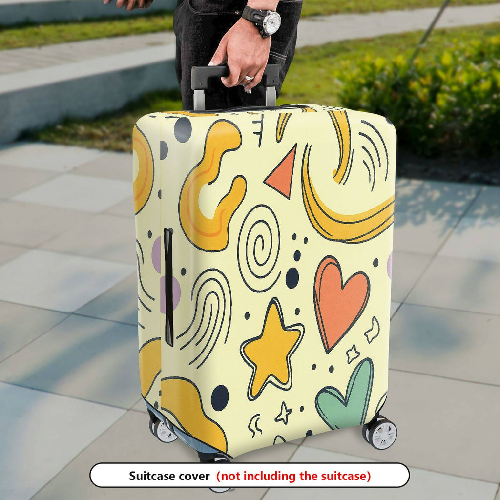 1-Piece Abstract Retro Colorful Star Heart Spiral Dot  Suitcase Luggage Cover, Stretch Protective Sleeve