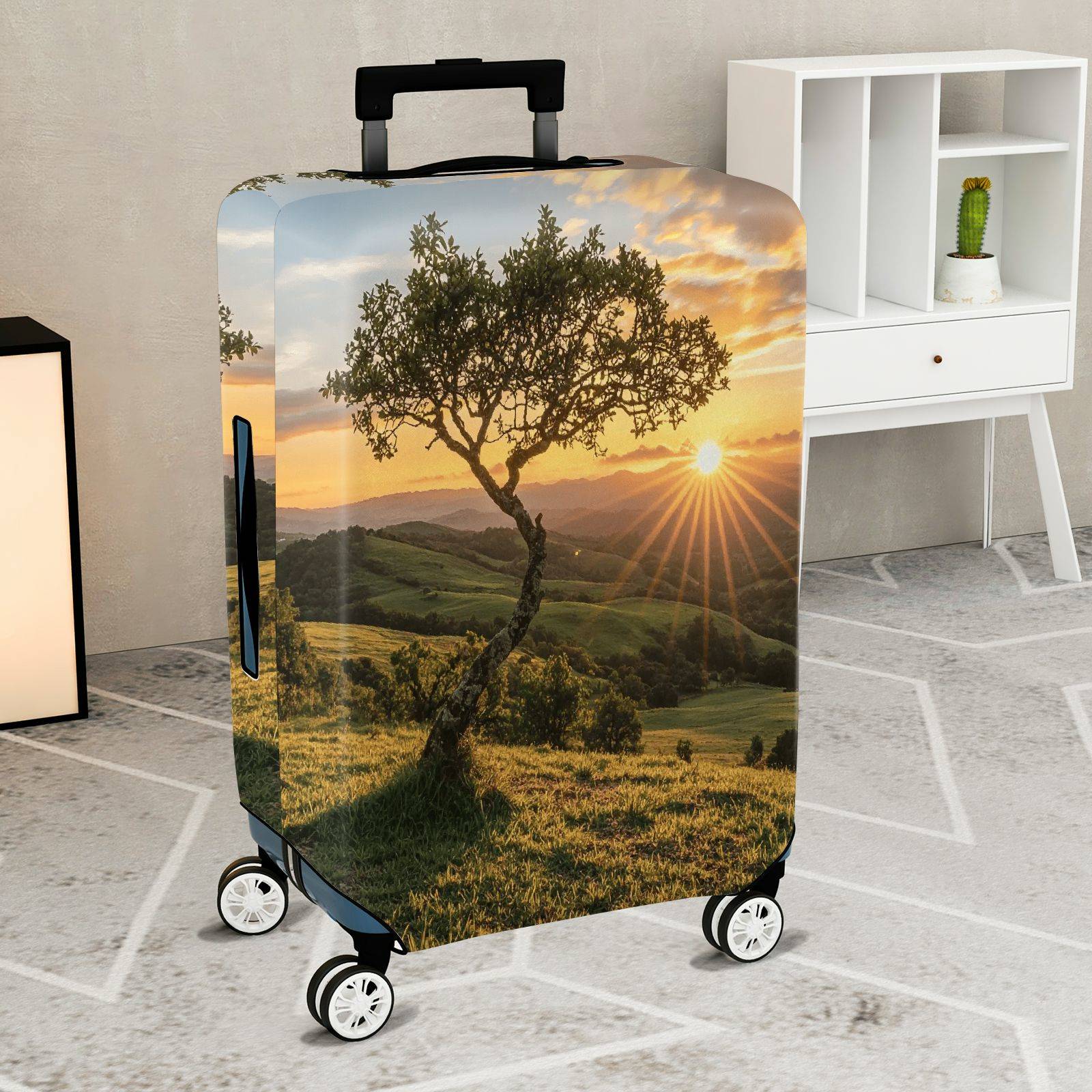 1-Piece Nature Sunset Tree Landscape Scenic Outdoor Travel  Suitcase Luggage Cover, Stretch Protective Sleeve